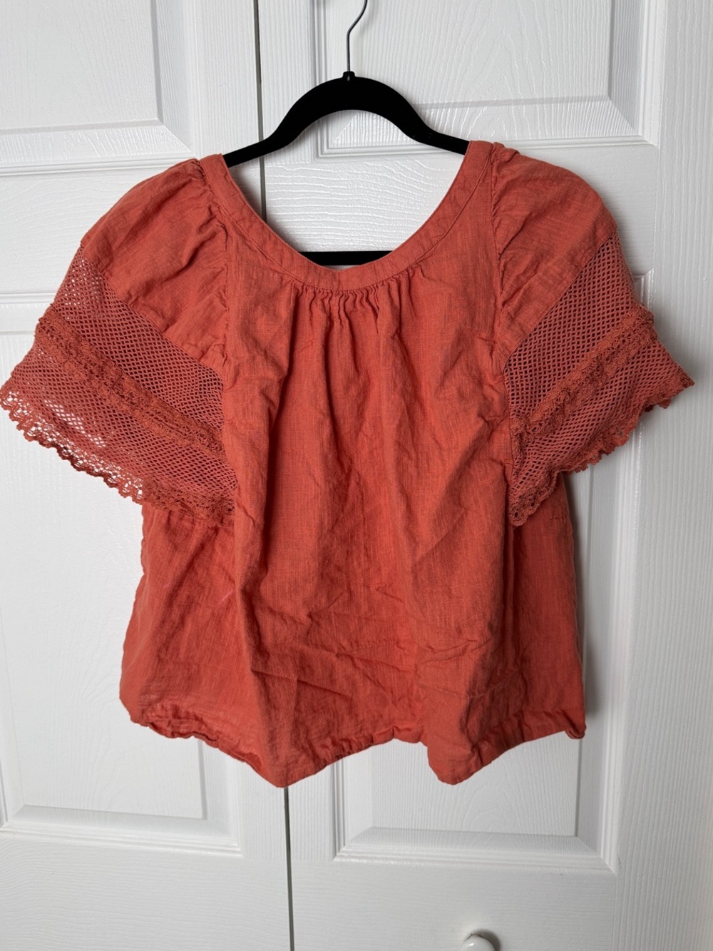 Old Navy Crochet Flutter Sleeve Top - Coral Orange